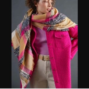 NEW Anthropologie Pilcro Plaid Blanket Scarf Light Sand/Raspberry NWT